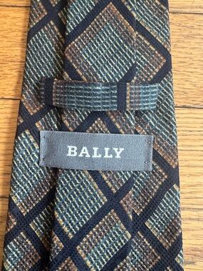 Bally Geometric Silk Tie in Blue, Brown and Cream